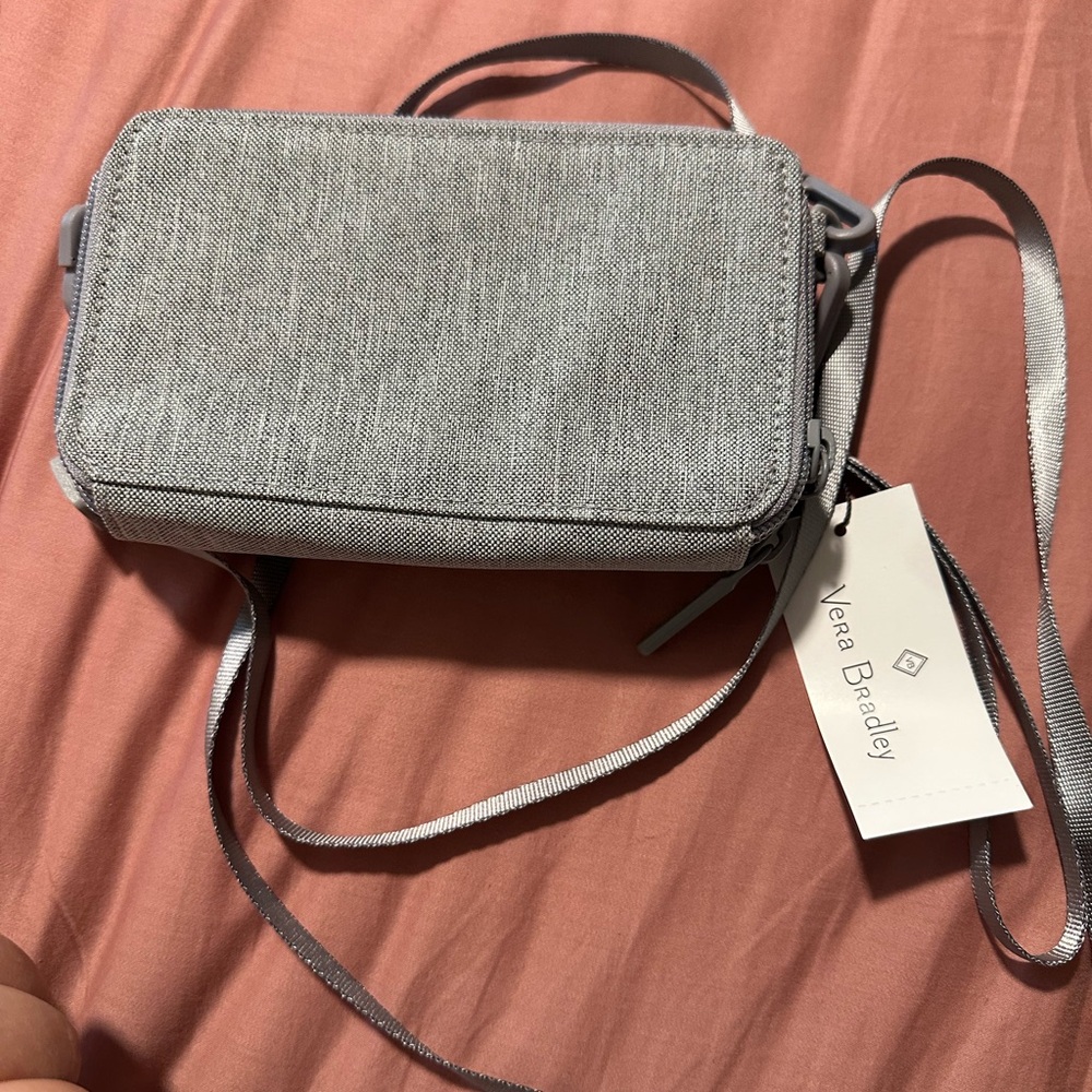 New Vera Bradley RIFD All In One Crossbody Purse Bag‎ Wallet Wristlet Gray